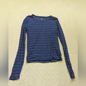Dark blue, pink, green, white, striped long sleeve